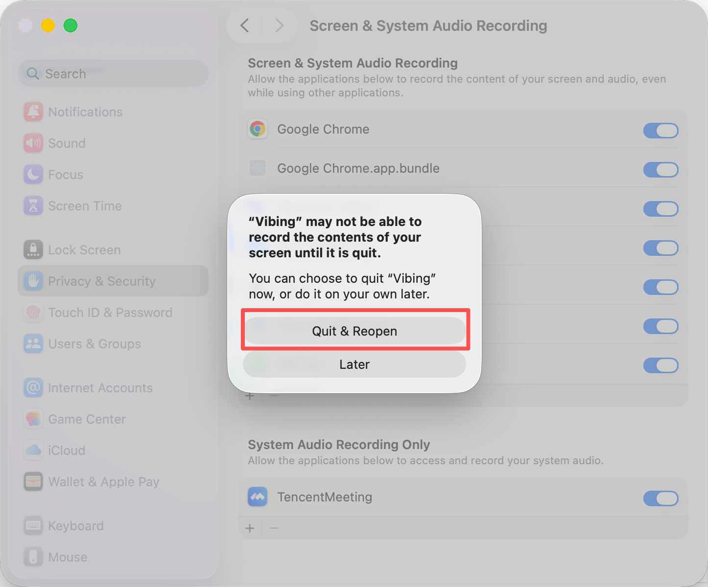 Quit and Reopen dialog